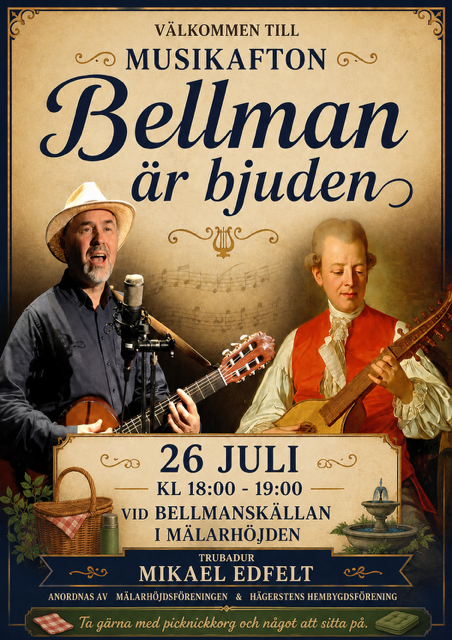 Bellmansdagen med sånger vid källan den 26 juli kl 18-19